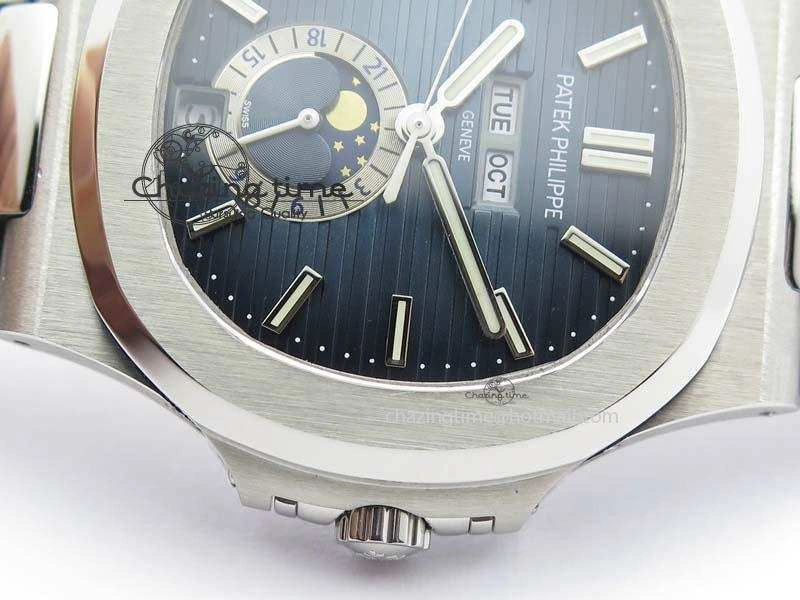 Nautilus 5726 Complicated SS Blue Textured Dial On SS Bracelet A324