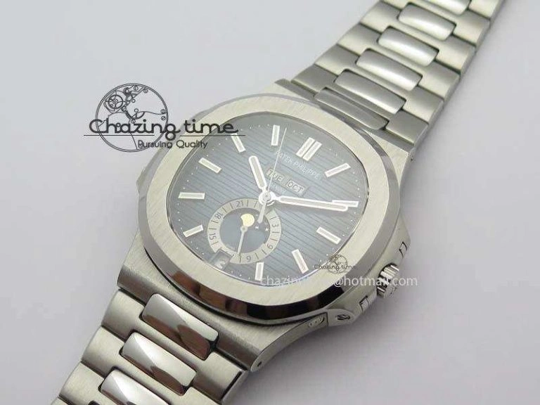 Nautilus 5726 Complicated SS Blue Textured Dial On SS Bracelet A324