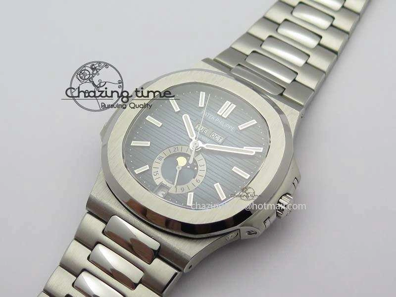 Nautilus 5726 Complicated SS Blue Textured Dial On SS Bracelet A324