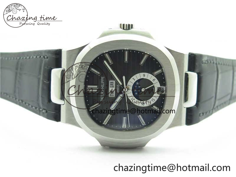 Nautilus 5726 Complicated SS GRF 1:1 Best Edition Black Textured Dial on Black Leather Strap A324 V3