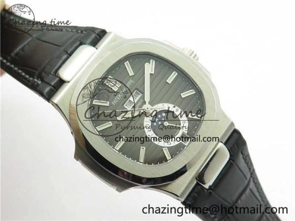 Nautilus 5726 Complicated SS GRF 1:1 Best Edition Black Textured Dial on Black Leather Strap A324 V3