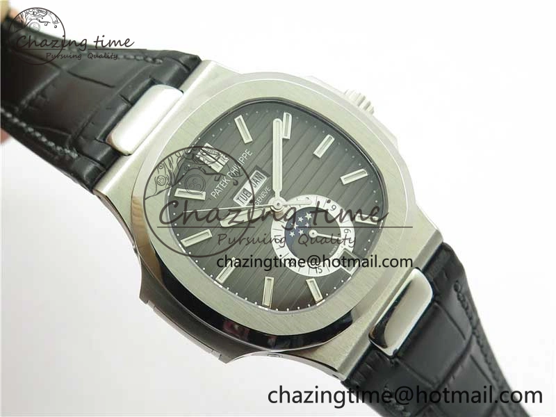 Nautilus 5726 Complicated SS GRF 1:1 Best Edition Black Textured Dial on Black Leather Strap A324 V3
