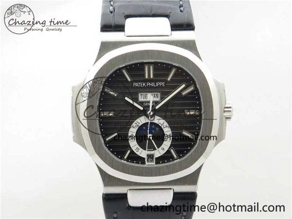 Nautilus 5726 Complicated SS GRF 1:1 Best Edition Black Textured Dial on Black Leather Strap A324 V3