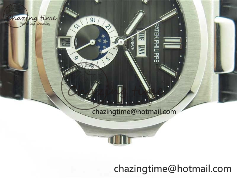 Nautilus 5726 Complicated SS GRF 1:1 Best Edition Black Textured Dial on Black Leather Strap A324 V3