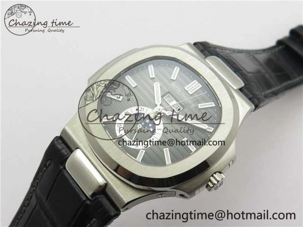 Nautilus 5726 Complicated SS GRF 1:1 Best Edition Black Textured Dial on Black Leather Strap A324 V3