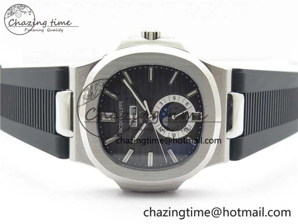Nautilus 5726 Complicated SS GRF 1:1 Best Edition Black Textured Dial on Black Rubber Strap A324 V3