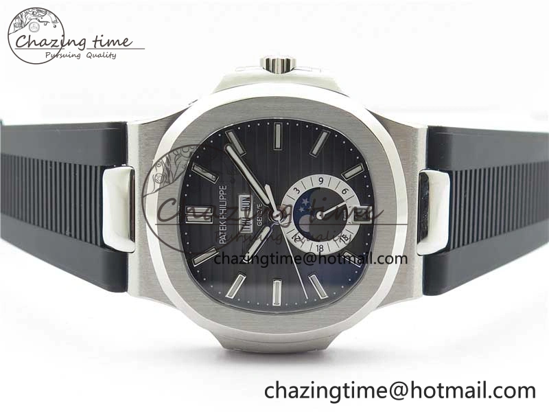 Nautilus 5726 Complicated SS GRF 1:1 Best Edition Black Textured Dial on Black Rubber Strap A324 V3
