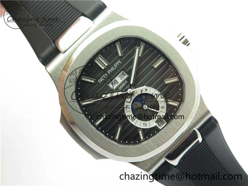 Nautilus 5726 Complicated SS GRF 1:1 Best Edition Black Textured Dial on Black Rubber Strap A324 V3