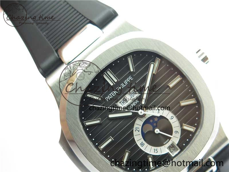 Nautilus 5726 Complicated SS GRF 1:1 Best Edition Black Textured Dial on Black Rubber Strap A324 V3