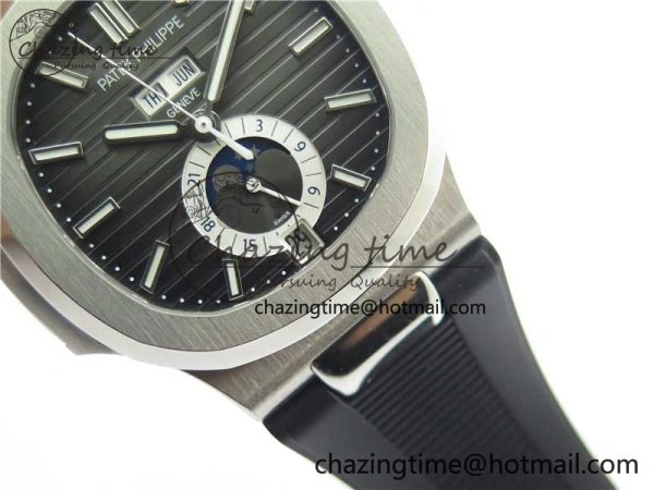 Nautilus 5726 Complicated SS GRF 1:1 Best Edition Black Textured Dial on Black Rubber Strap A324 V3