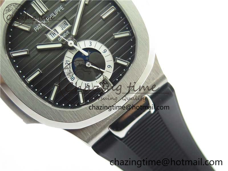 Nautilus 5726 Complicated SS GRF 1:1 Best Edition Black Textured Dial on Black Rubber Strap A324 V3