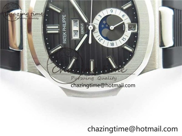 Nautilus 5726 Complicated SS GRF 1:1 Best Edition Black Textured Dial on Black Rubber Strap A324 V3