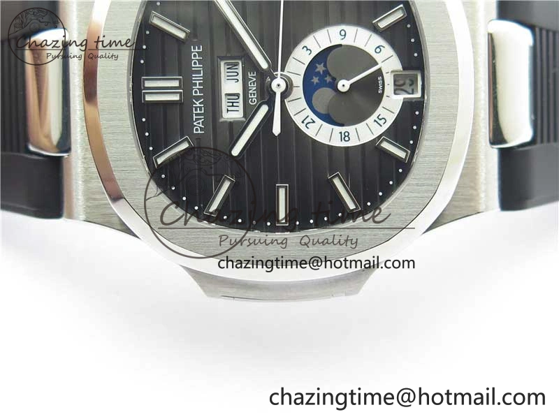 Nautilus 5726 Complicated SS GRF 1:1 Best Edition Black Textured Dial on Black Rubber Strap A324 V3