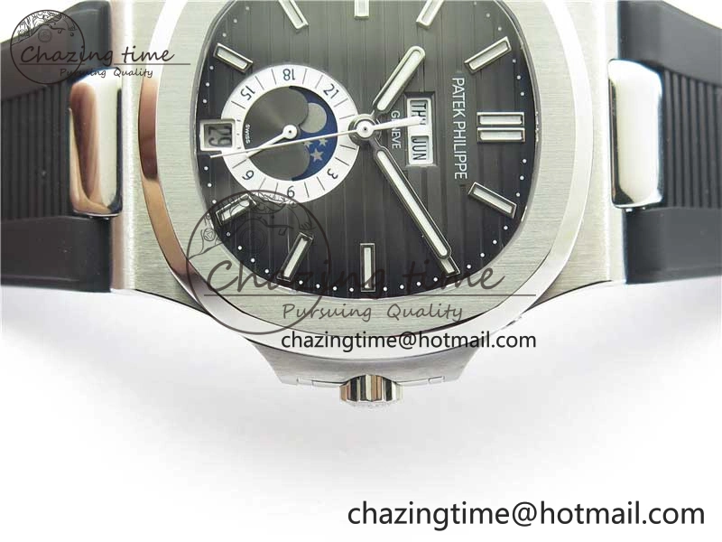 Nautilus 5726 Complicated SS GRF 1:1 Best Edition Black Textured Dial on Black Rubber Strap A324 V3