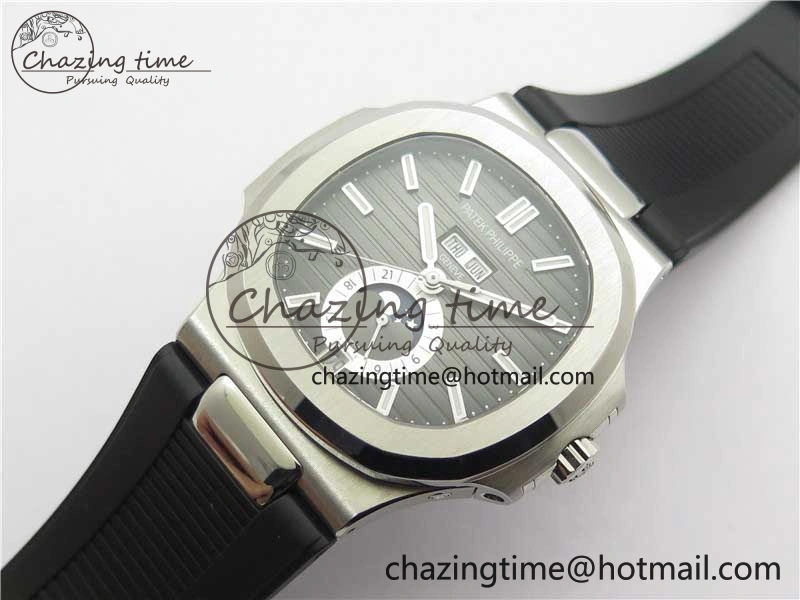Nautilus 5726 Complicated SS GRF 1:1 Best Edition Black Textured Dial on Black Rubber Strap A324 V3
