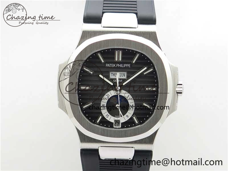 Nautilus 5726 Complicated SS GRF 1:1 Best Edition Black Textured Dial on Black Rubber Strap A324 V3