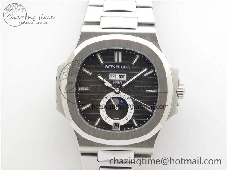 Nautilus 5726 Complicated SS GRF 1:1 Best Edition Black Textured Dial on SS Bracelet A324 V3