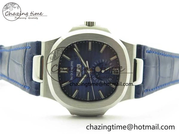 Nautilus 5726 Complicated SS GRF 1:1 Best Edition Blue Textured Dial on Blue Leather Strap A324 V3