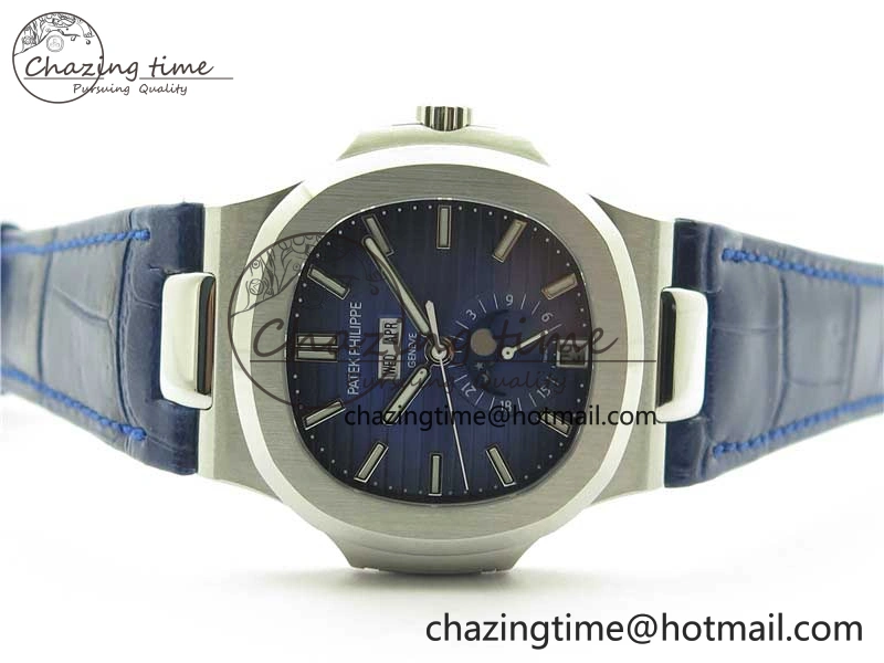Nautilus 5726 Complicated SS GRF 1:1 Best Edition Blue Textured Dial on Blue Leather Strap A324 V3