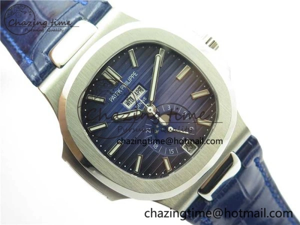 Nautilus 5726 Complicated SS GRF 1:1 Best Edition Blue Textured Dial on Blue Leather Strap A324 V3