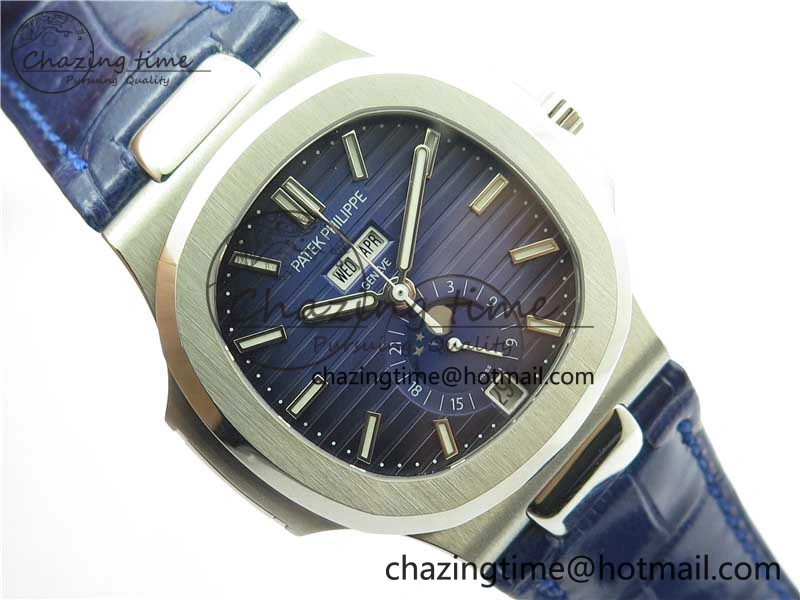 Nautilus 5726 Complicated SS GRF 1:1 Best Edition Blue Textured Dial on Blue Leather Strap A324 V3