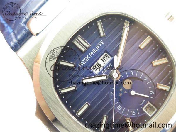 Nautilus 5726 Complicated SS GRF 1:1 Best Edition Blue Textured Dial on Blue Leather Strap A324 V3