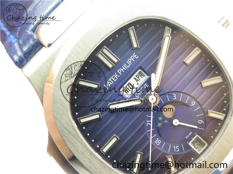 Nautilus 5726 Complicated SS GRF 1:1 Best Edition Blue Textured Dial on Blue Leather Strap A324 V3