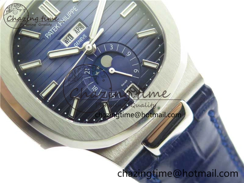 Nautilus 5726 Complicated SS GRF 1:1 Best Edition Blue Textured Dial on Blue Leather Strap A324 V3