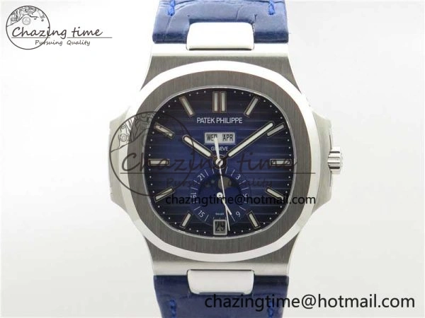 Nautilus 5726 Complicated SS GRF 1:1 Best Edition Blue Textured Dial on Blue Leather Strap A324 V3