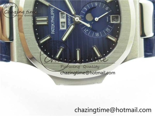 Nautilus 5726 Complicated SS GRF 1:1 Best Edition Blue Textured Dial on Blue Leather Strap A324 V3