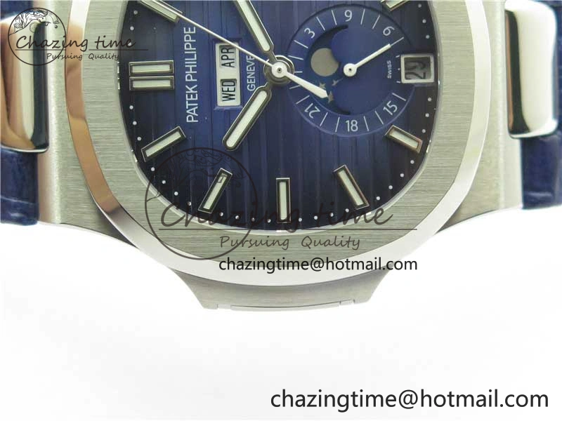 Nautilus 5726 Complicated SS GRF 1:1 Best Edition Blue Textured Dial on Blue Leather Strap A324 V3