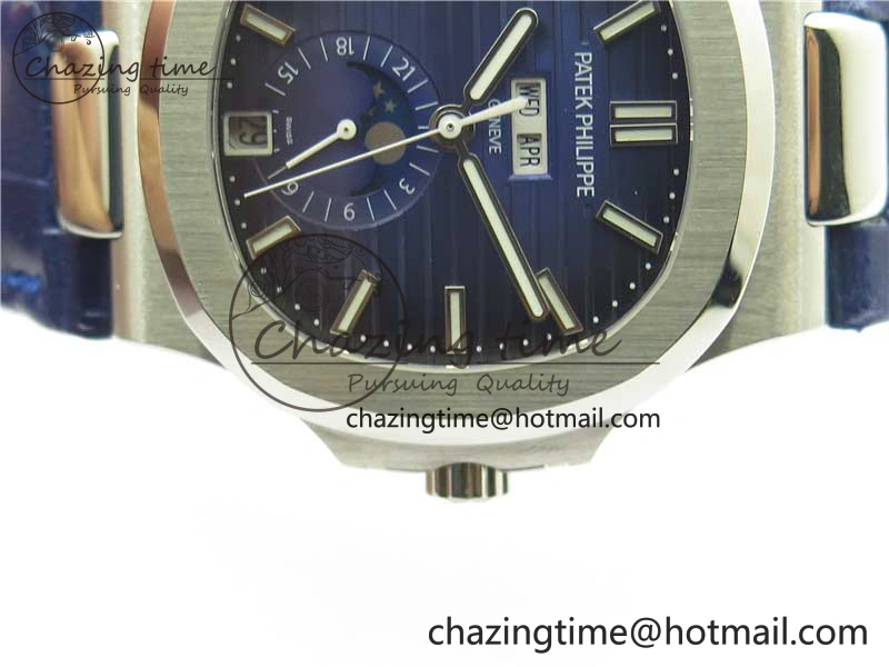 Nautilus 5726 Complicated SS GRF 1:1 Best Edition Blue Textured Dial on Blue Leather Strap A324 V3