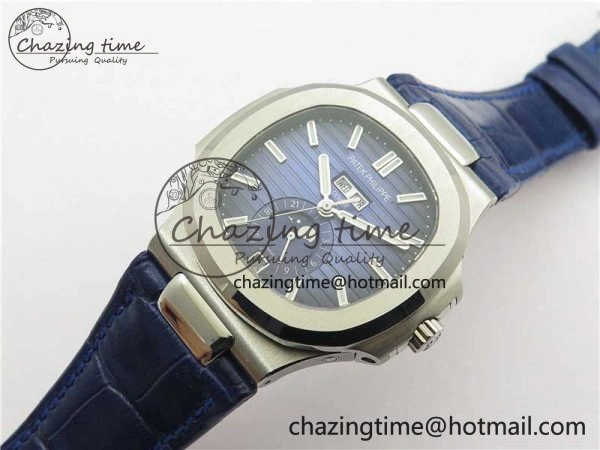 Nautilus 5726 Complicated SS GRF 1:1 Best Edition Blue Textured Dial on Blue Leather Strap A324 V3