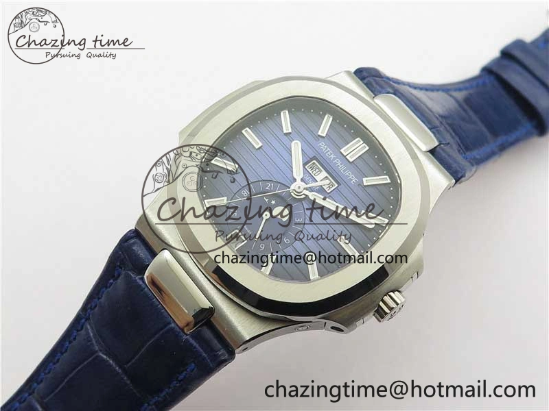Nautilus 5726 Complicated SS GRF 1:1 Best Edition Blue Textured Dial on Blue Leather Strap A324 V3
