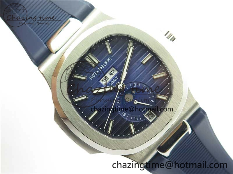 Nautilus 5726 Complicated SS GRF 1:1 Best Edition Blue Textured Dial on Blue Rubber Strap A324 V3