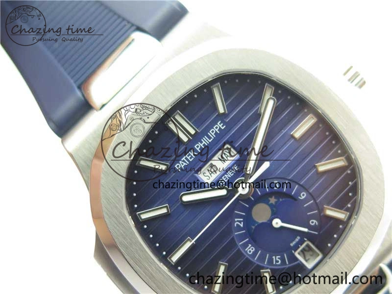 Nautilus 5726 Complicated SS GRF 1:1 Best Edition Blue Textured Dial on Blue Rubber Strap A324 V3
