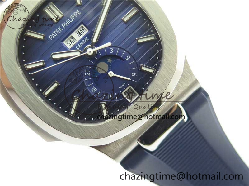 Nautilus 5726 Complicated SS GRF 1:1 Best Edition Blue Textured Dial on Blue Rubber Strap A324 V3