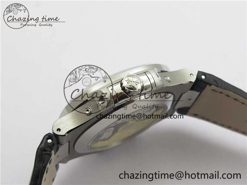 Nautilus 5726 Complicated SS GRF 1:1 Best Edition White Textured Dial on Black Leather Strap A324 V3