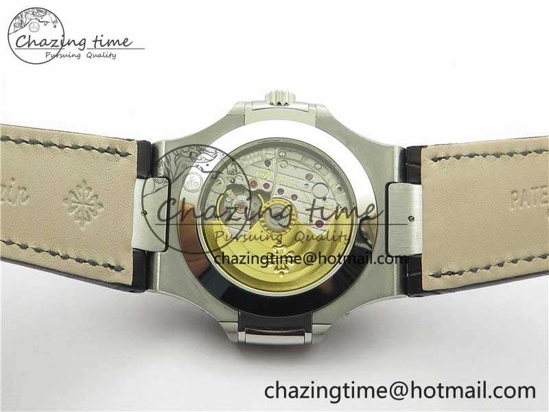 Nautilus 5726 Complicated SS GRF 1:1 Best Edition White Textured Dial on Black Leather Strap A324 V3