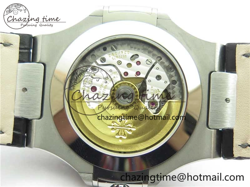 Nautilus 5726 Complicated SS GRF 1:1 Best Edition White Textured Dial on Black Leather Strap A324 V3