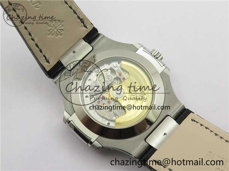 Nautilus 5726 Complicated SS GRF 1:1 Best Edition White Textured Dial on Black Leather Strap A324 V3