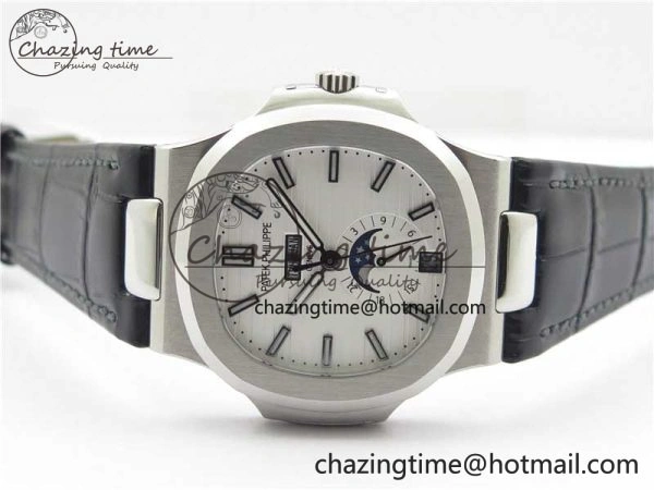 Nautilus 5726 Complicated SS GRF 1:1 Best Edition White Textured Dial on Black Leather Strap A324 V3