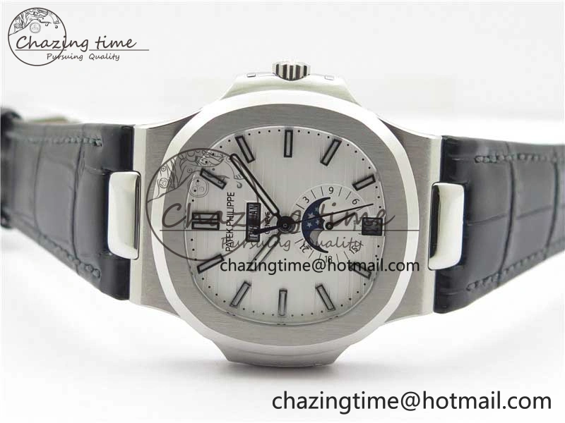 Nautilus 5726 Complicated SS GRF 1:1 Best Edition White Textured Dial on Black Leather Strap A324 V3