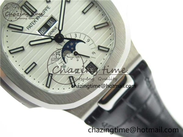Nautilus 5726 Complicated SS GRF 1:1 Best Edition White Textured Dial on Black Leather Strap A324 V3