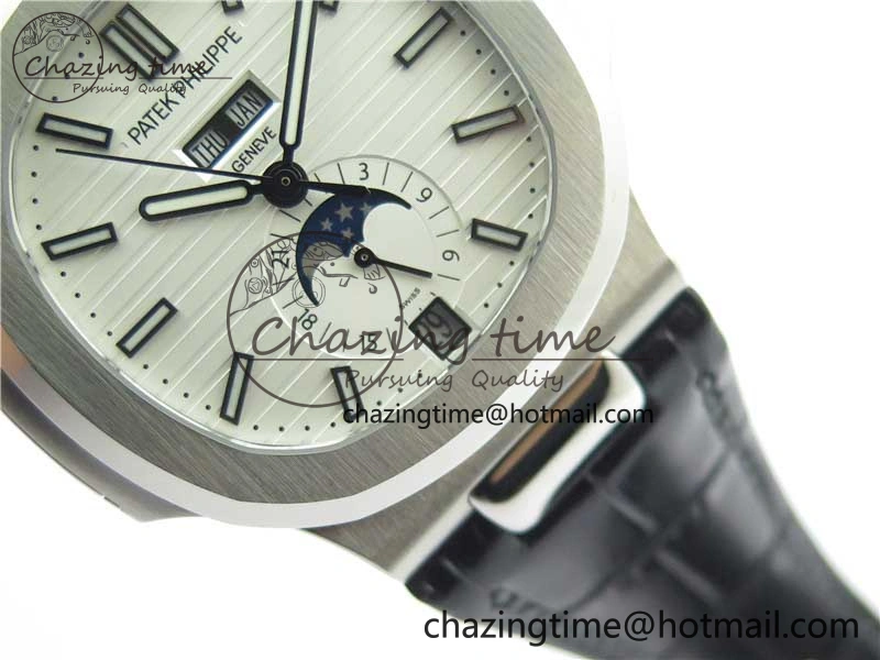 Nautilus 5726 Complicated SS GRF 1:1 Best Edition White Textured Dial on Black Leather Strap A324 V3
