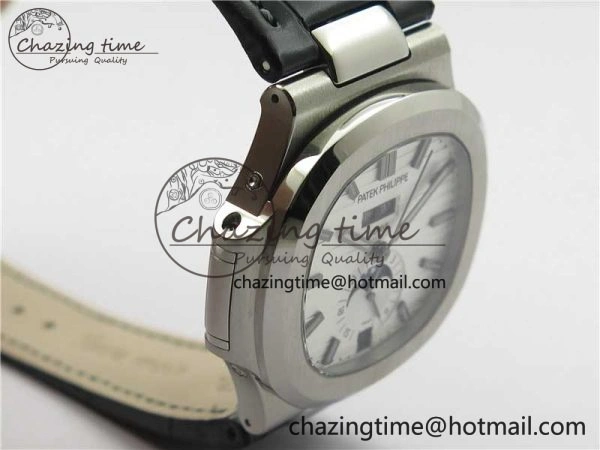 Nautilus 5726 Complicated SS GRF 1:1 Best Edition White Textured Dial on Black Leather Strap A324 V3