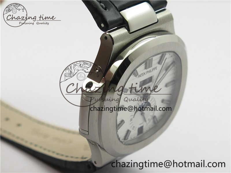 Nautilus 5726 Complicated SS GRF 1:1 Best Edition White Textured Dial on Black Leather Strap A324 V3