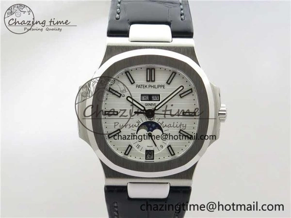 Nautilus 5726 Complicated SS GRF 1:1 Best Edition White Textured Dial on Black Leather Strap A324 V3