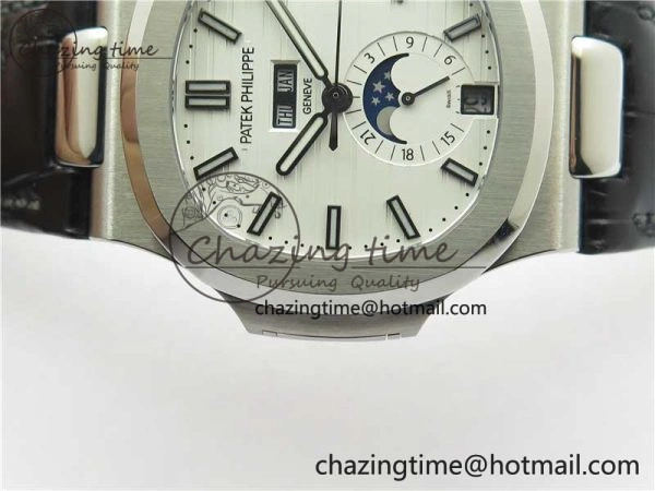 Nautilus 5726 Complicated SS GRF 1:1 Best Edition White Textured Dial on Black Leather Strap A324 V3