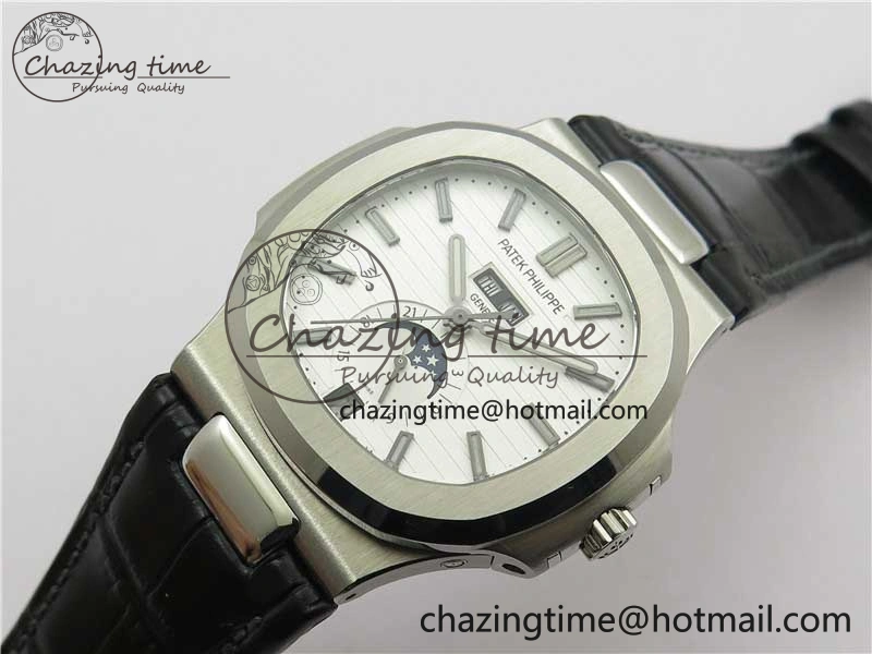 Nautilus 5726 Complicated SS GRF 1:1 Best Edition White Textured Dial on Black Leather Strap A324 V3